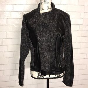 Coster Copenhagen tweed and leather moto jacket